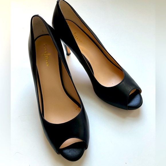 Cole Haan Peep Toe Heels Black Leather in Size 7.5 with 3 inch heel Pumps - Picture 1 of 9
